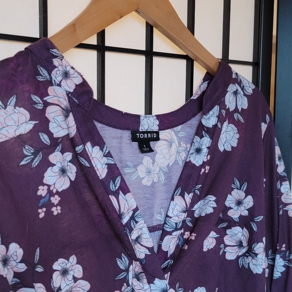 Torrid Purple Floral Drape Knit Blouse